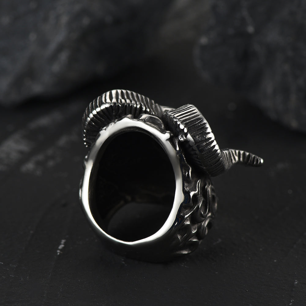 Gothic Society Stainless Steel Satan Baphomet Goat Ring for Men