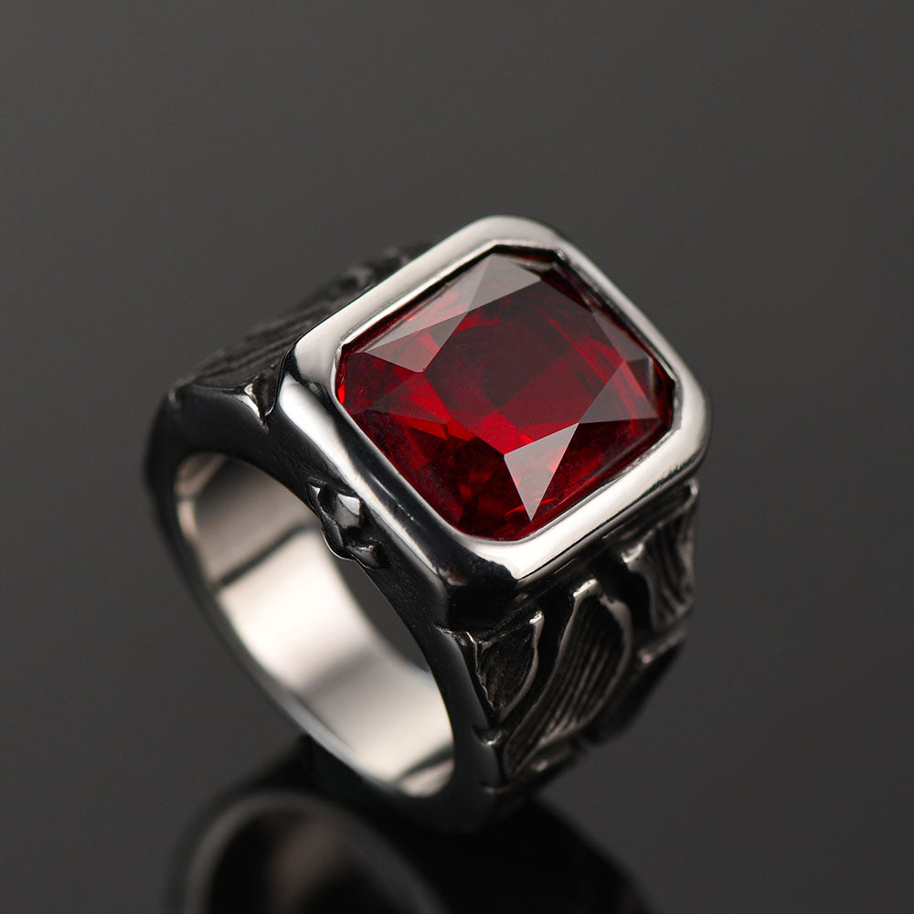 Vintage Lava Ruby Ring Stainless Steel Ring for Men