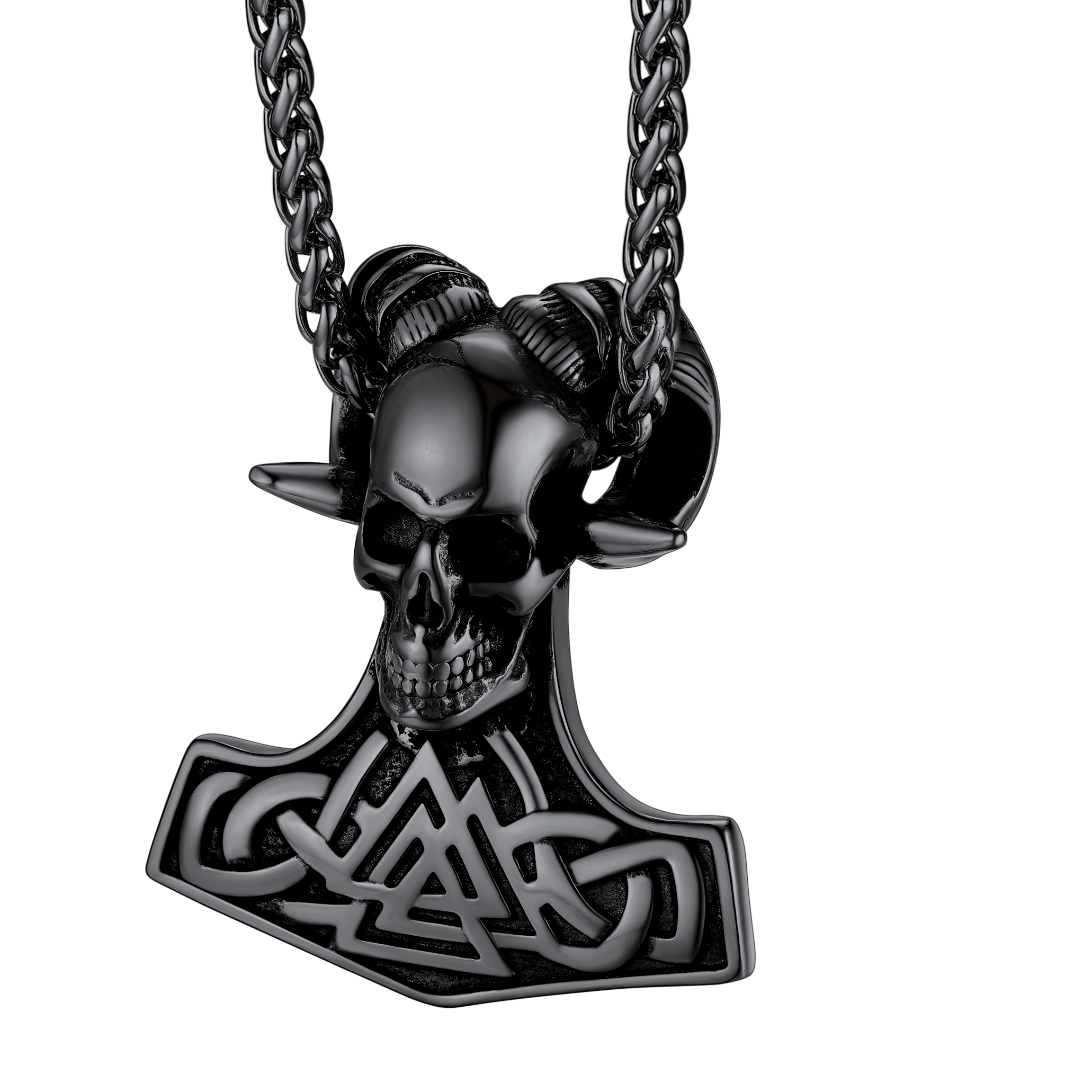 Viking Mjolnir Thor's Hammer Skull Necklace Pendant for Men