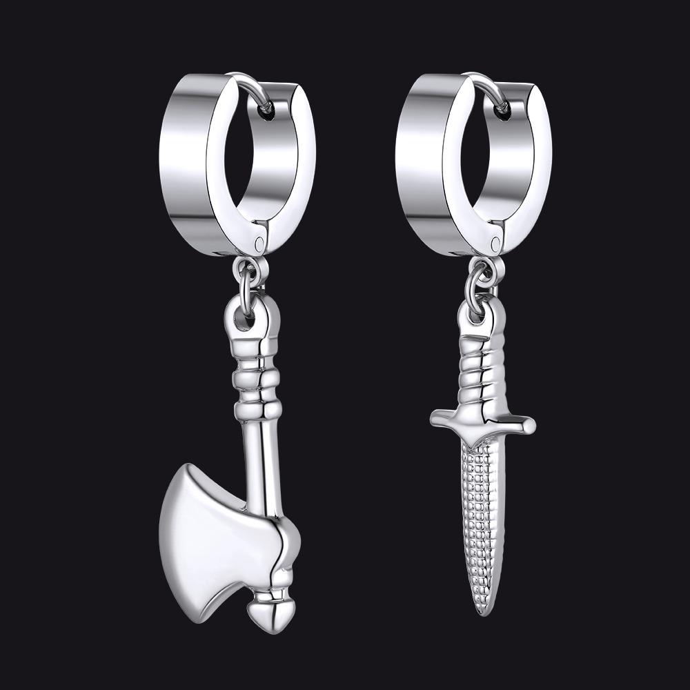 Punk Battle Axe Dagger Dangle Hoop Earring For Men