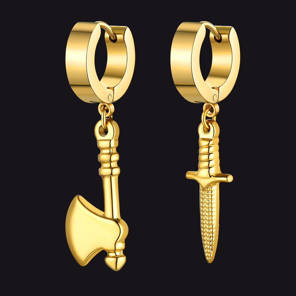 Punk Battle Axe Dagger Dangle Hoop Earring For Men