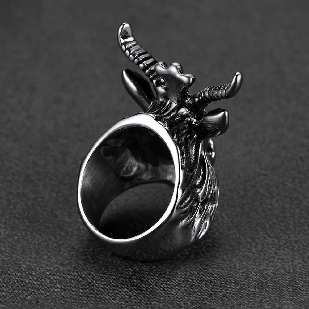 Satanic Baphomet Goat Ring For Men With Pentagram