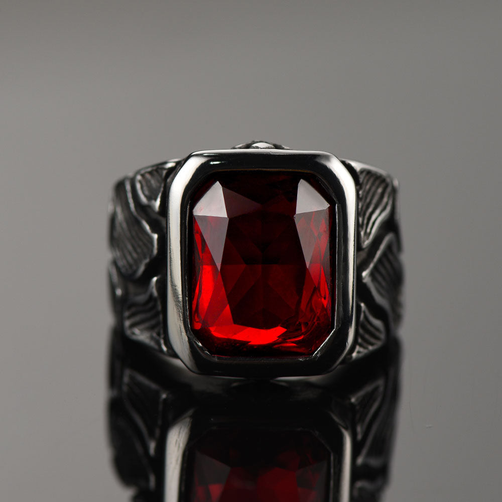 Vintage Lava Ruby Ring Stainless Steel Ring for Men