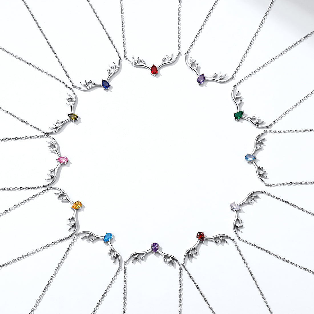 925 Sterling Silver Birthstone Deer Antler Necklace for Women