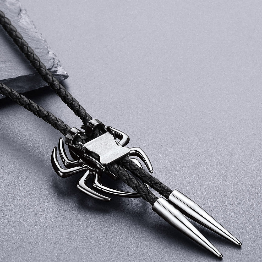 Gothic Spider Skull Leather Bolo Ties for Men Women