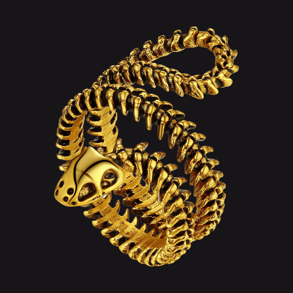 Gothic Snake Skull Bone Ring for Men and Women