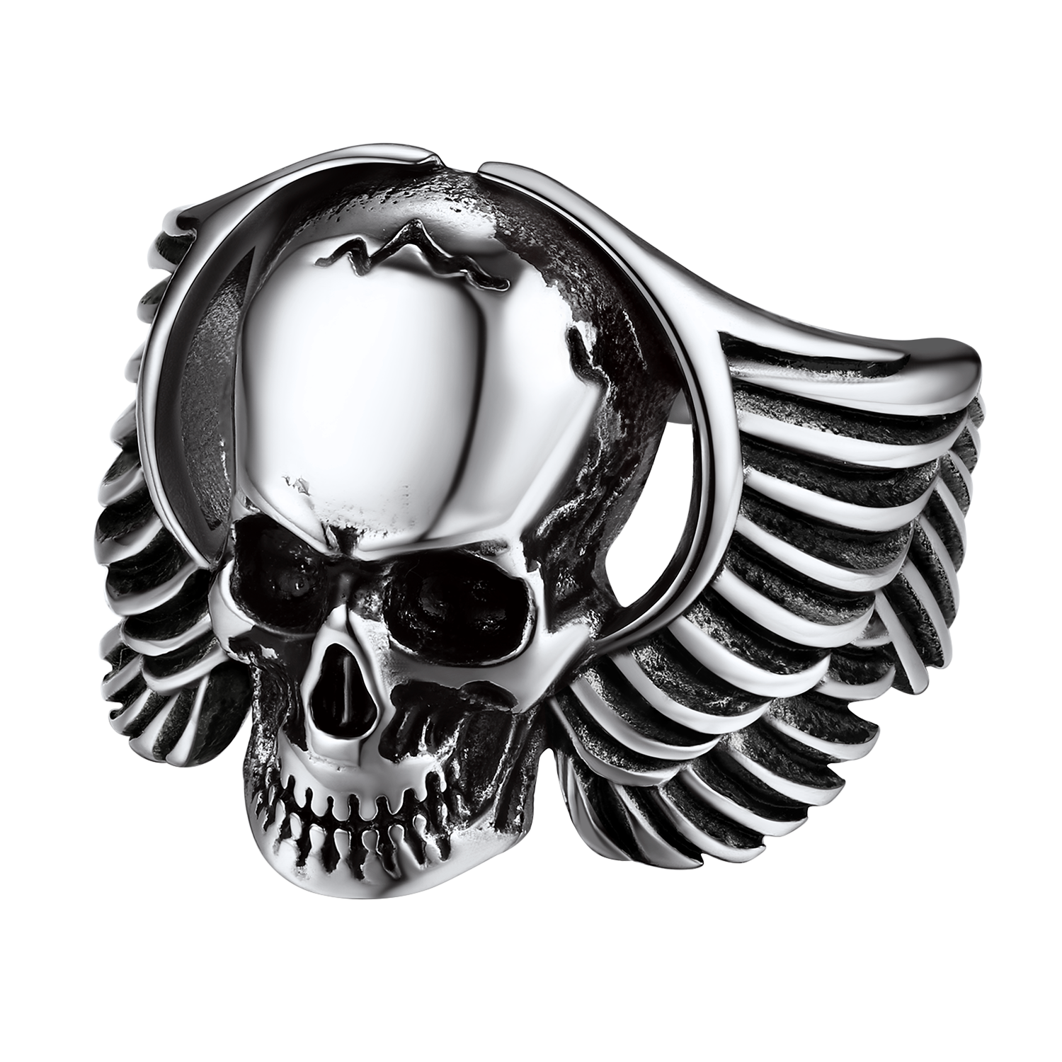 Biker Wings Skull Stainless Steel Ring for Men