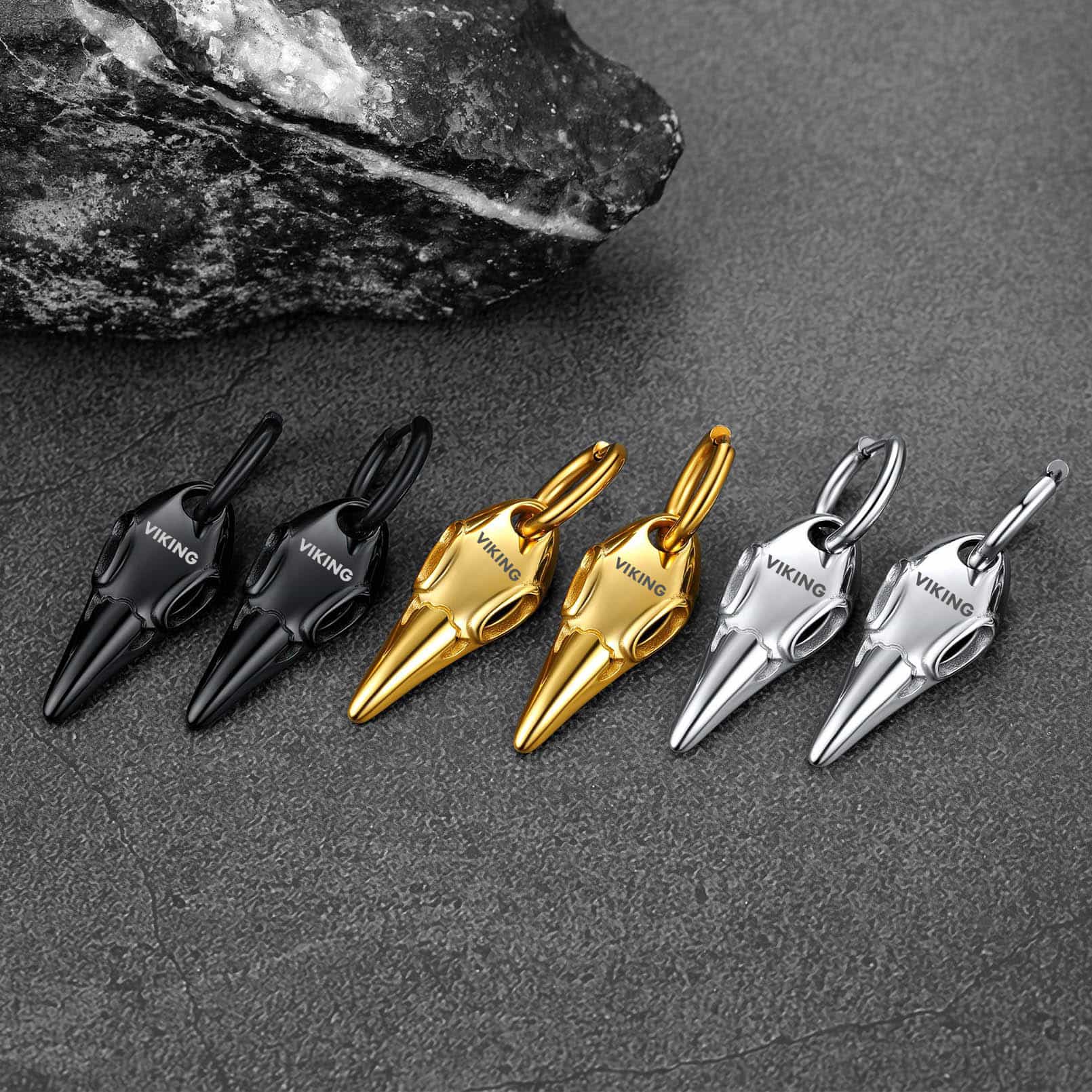 Gothic Raven Skull Dangle Hoop Earrings for Men and Women