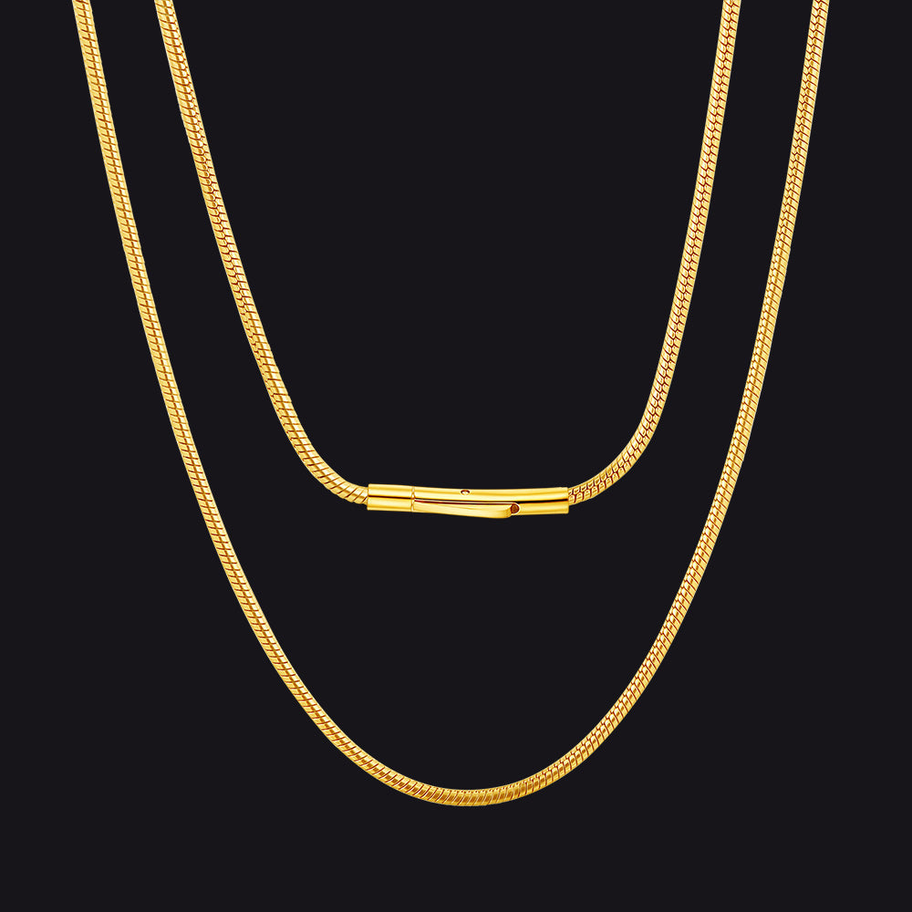2mm Thin Snake Chain Stainless Steel Necklace for Men