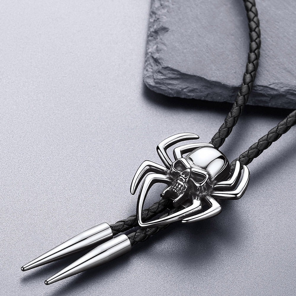 Gothic Spider Skull Leather Bolo Ties for Men Women