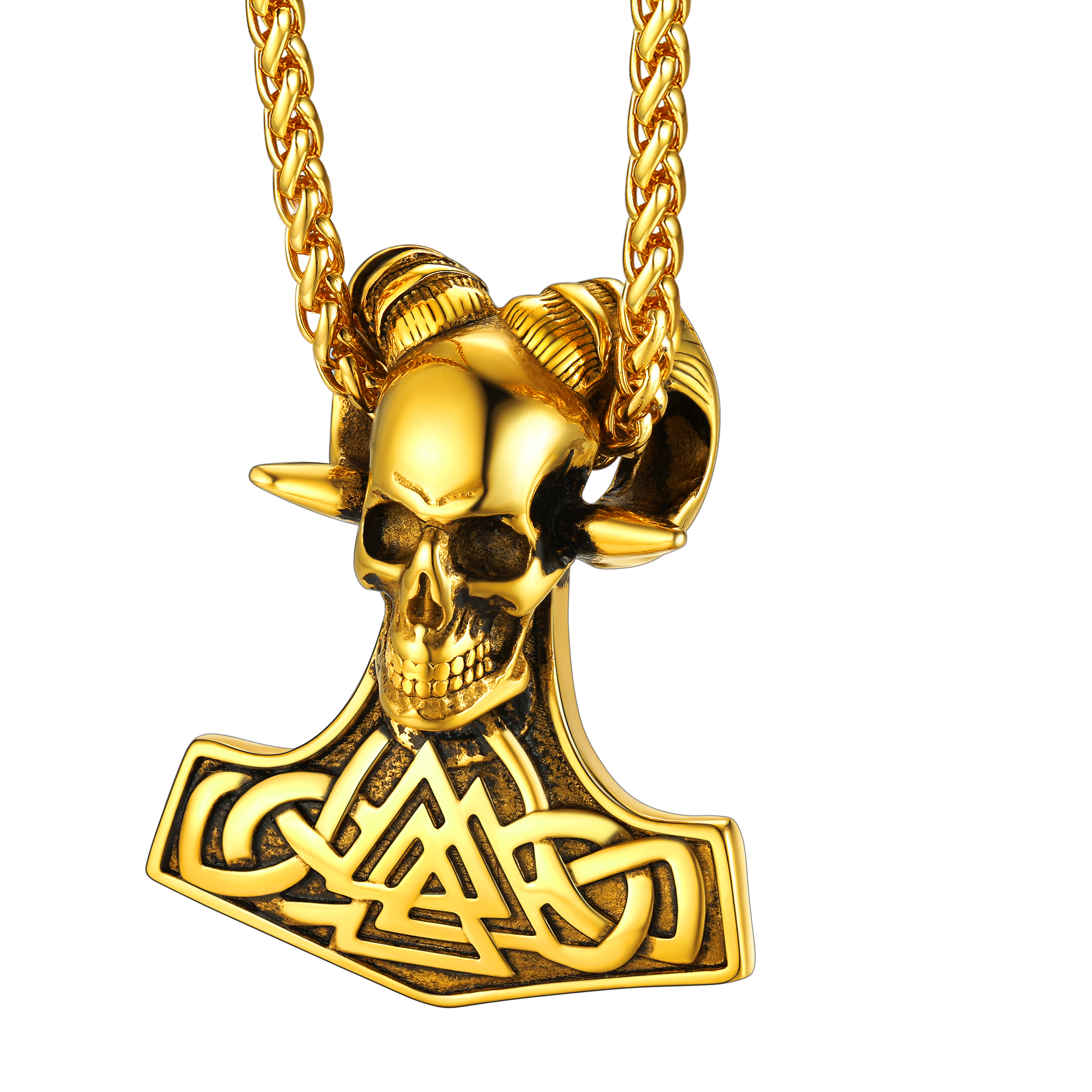 Viking Mjolnir Thor's Hammer Skull Necklace Pendant for Men