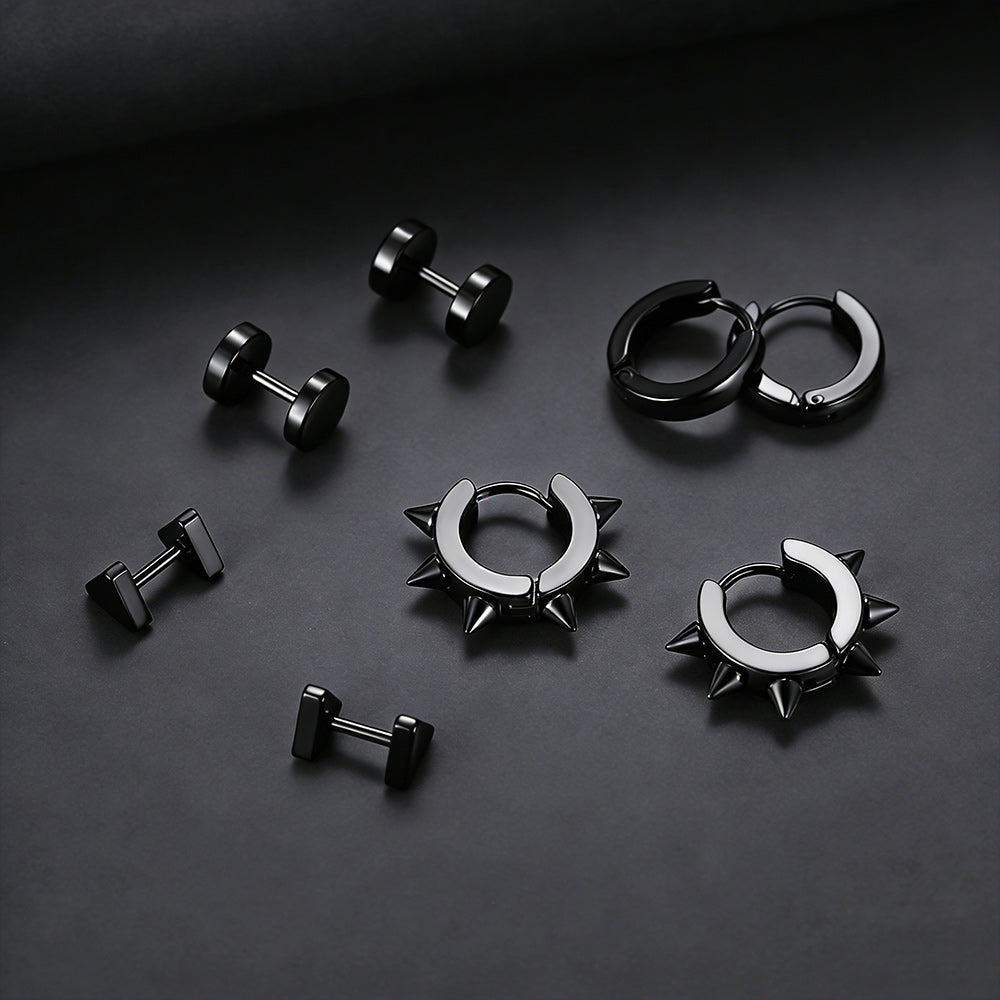 4Pcs Rivets/Hoop/Stud/Triangle Earrings Set for Men