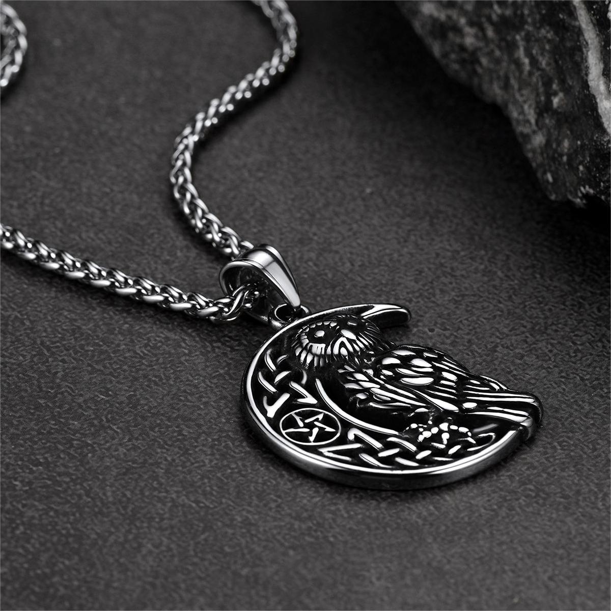 Viking Celtic Crescent Moon Owl Necklace for Men