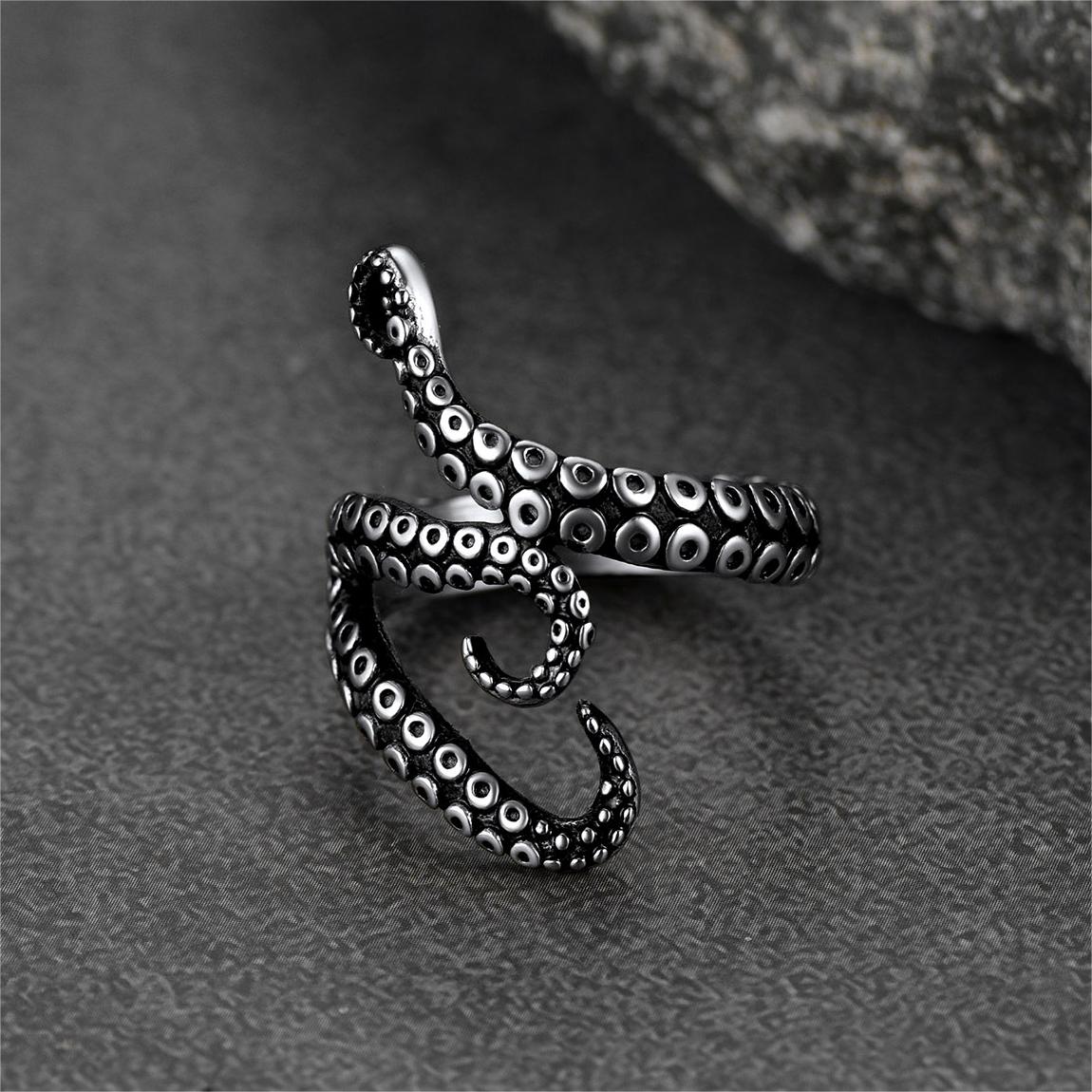 Biker Punk Three Octopus Tentacle Ring For Men
