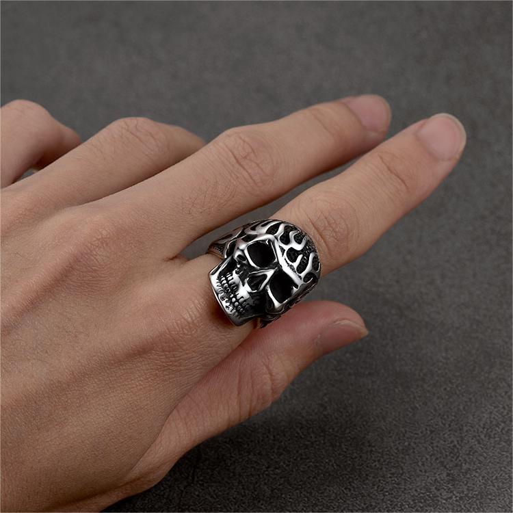 Gothic Fire Flaming Skull Stainless Steel Ring For Men