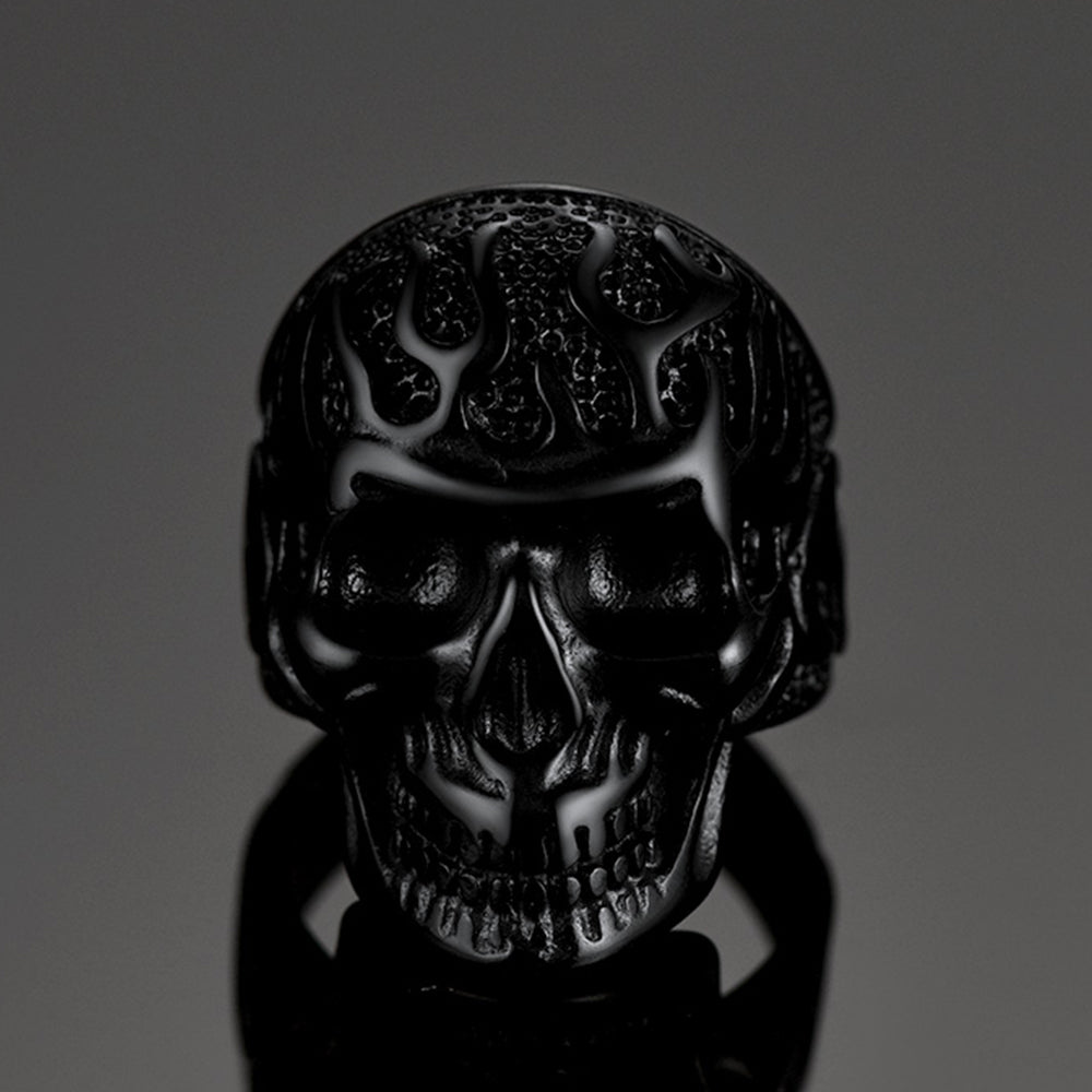 Gothic Fire Flaming Skull Stainless Steel Ring For Men