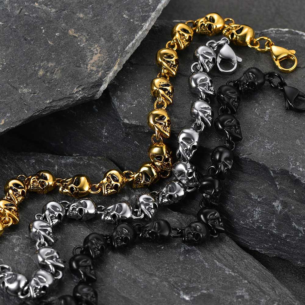 Gothic Linked Chain Skull Bracelet for Men