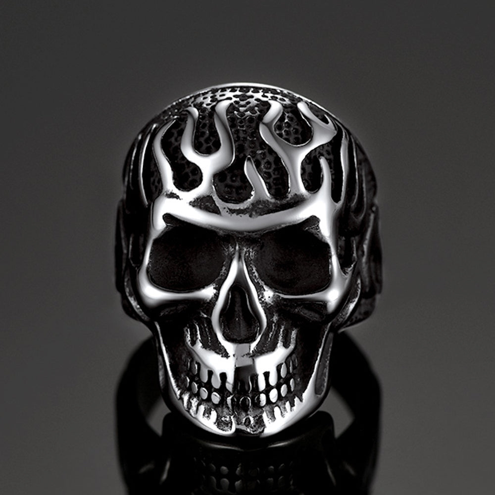 Gothic Fire Flaming Skull Stainless Steel Ring For Men