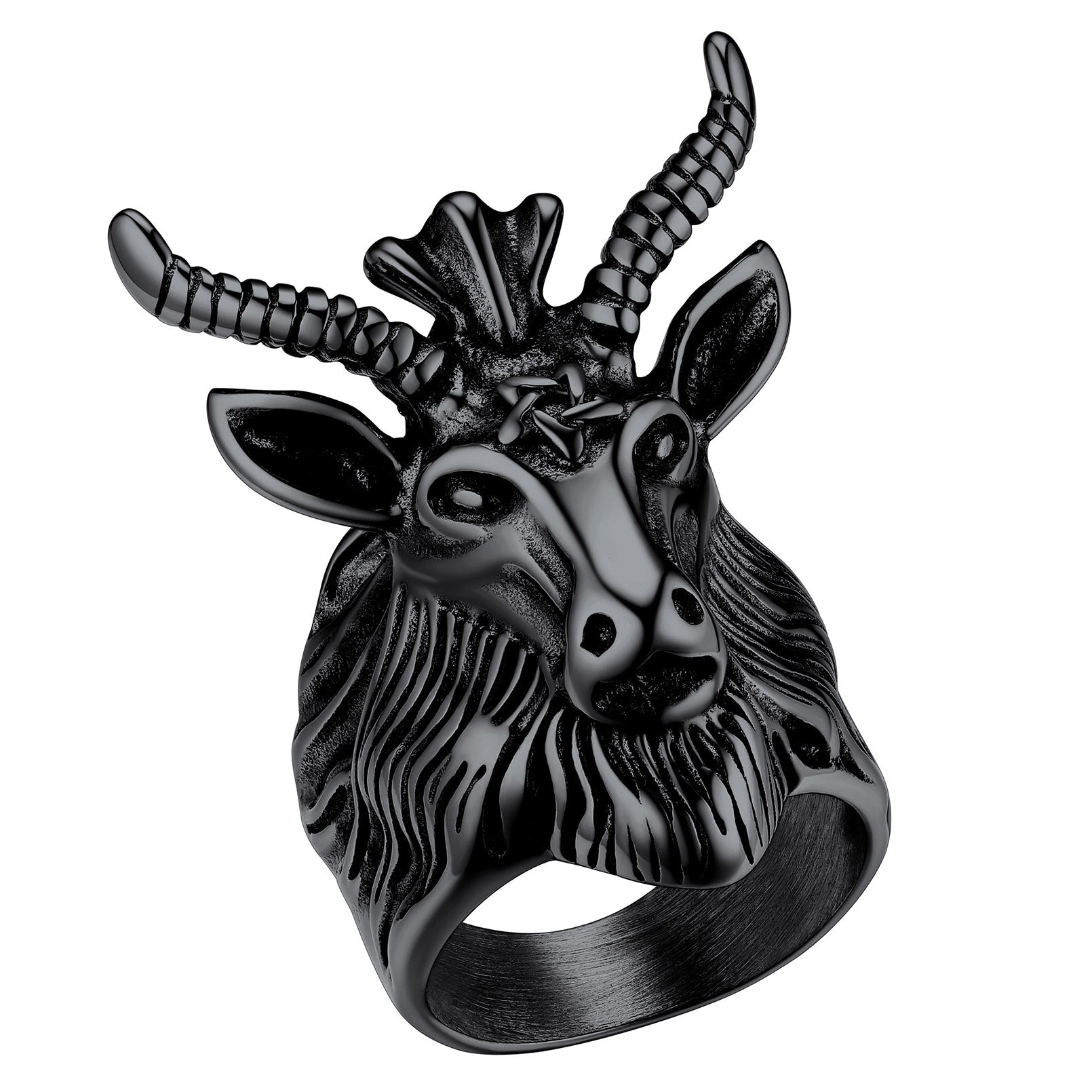 Satanic Baphomet Goat Ring For Men With Pentagram