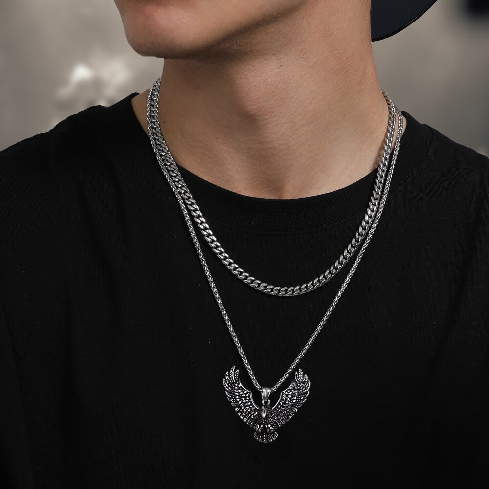 Gothic Society Vintage Eagle Necklace Stainless Steel Pendant for Men