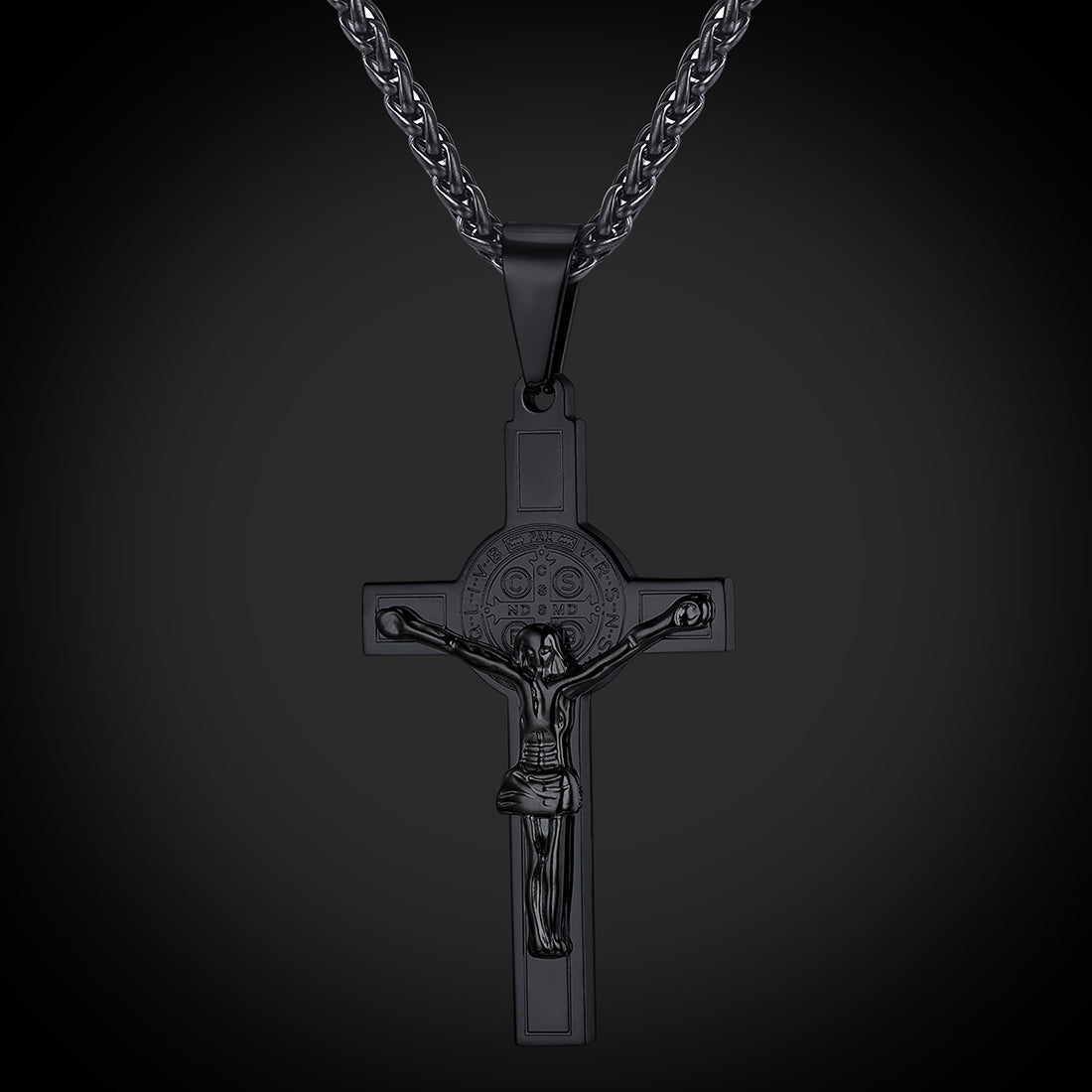 Catholic Saint Benedict Crucifix Cross Necklace For Men