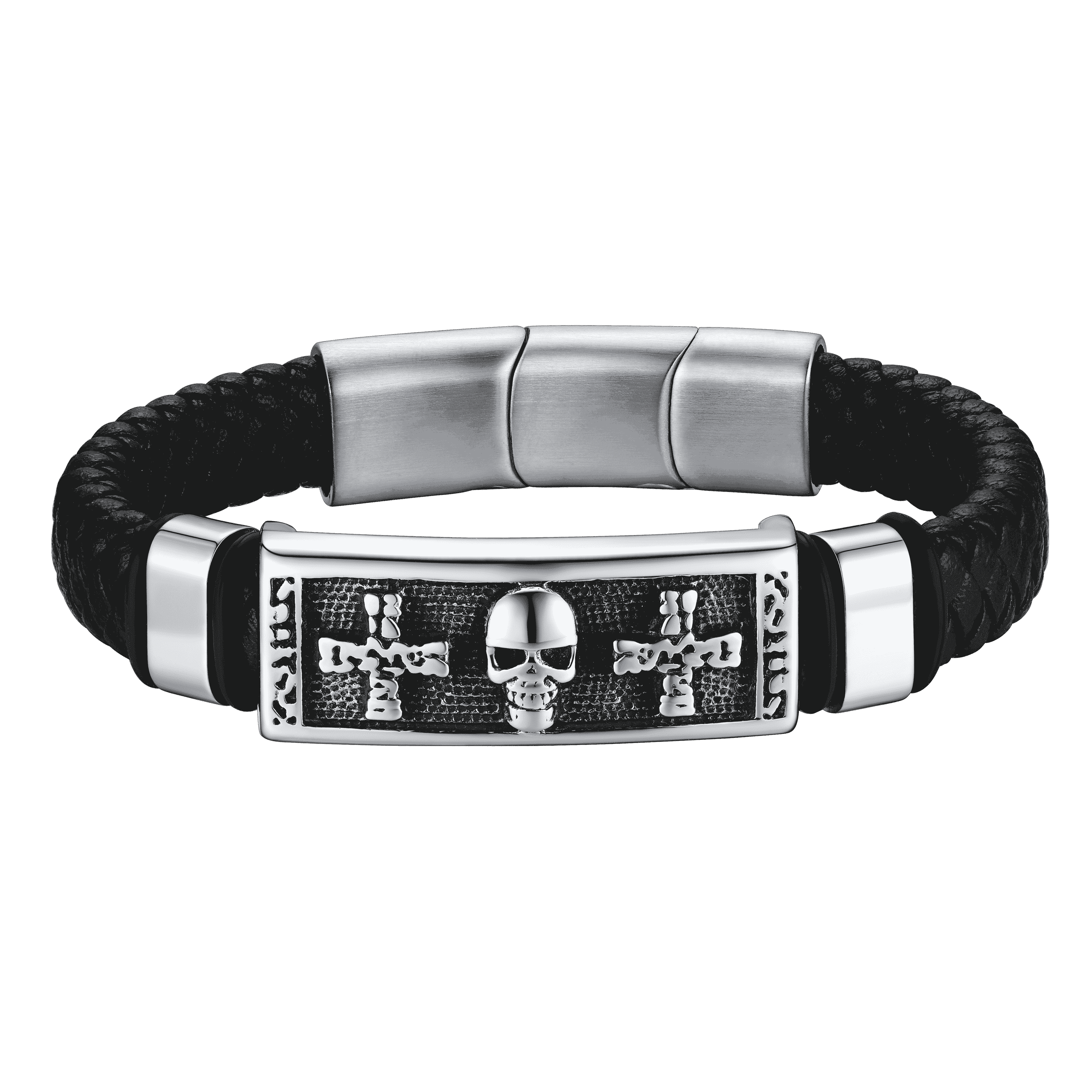 Gothic Black Skull Braided Leather Bracelet For Men Son Grandson