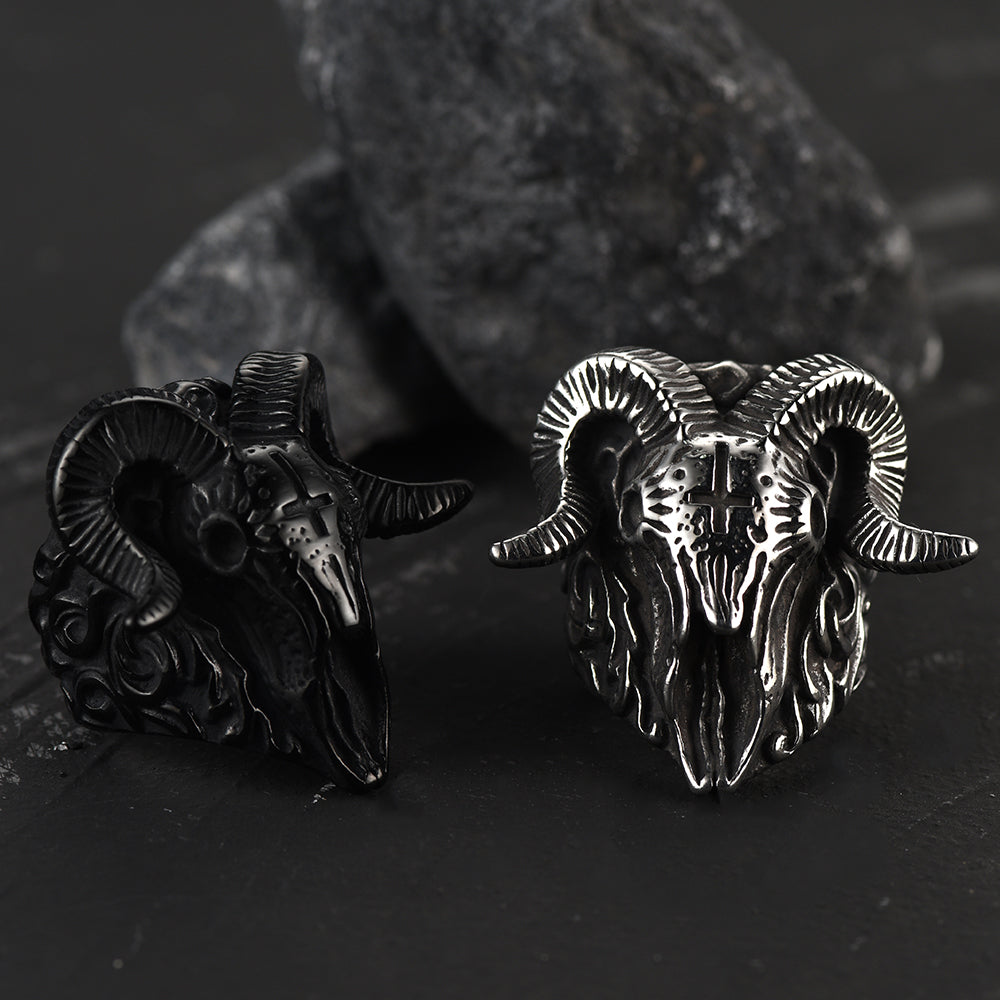 Gothic Society Stainless Steel Satan Baphomet Goat Ring for Men