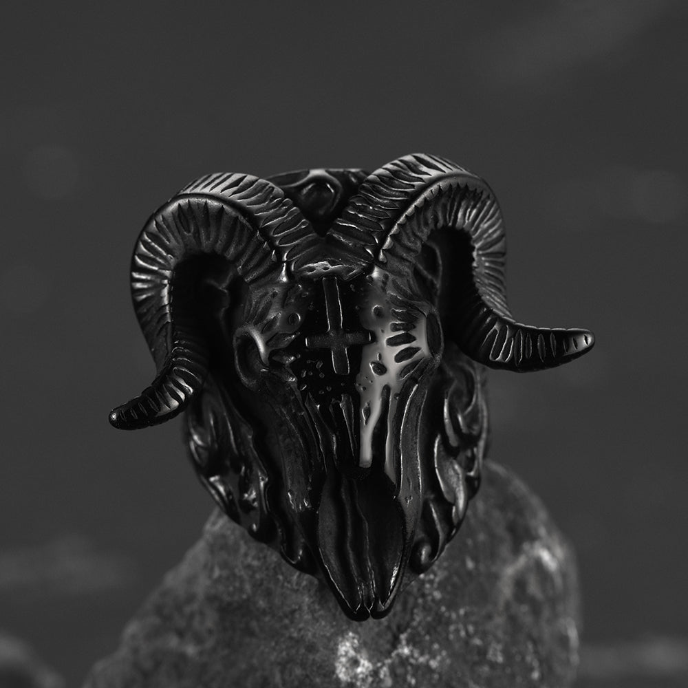 Gothic Society Stainless Steel Satan Baphomet Goat Ring for Men