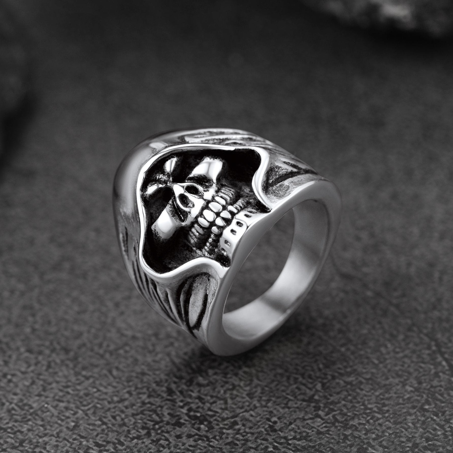 Gothic Grim Reaper Skull Ring For Men in Stainless Steel