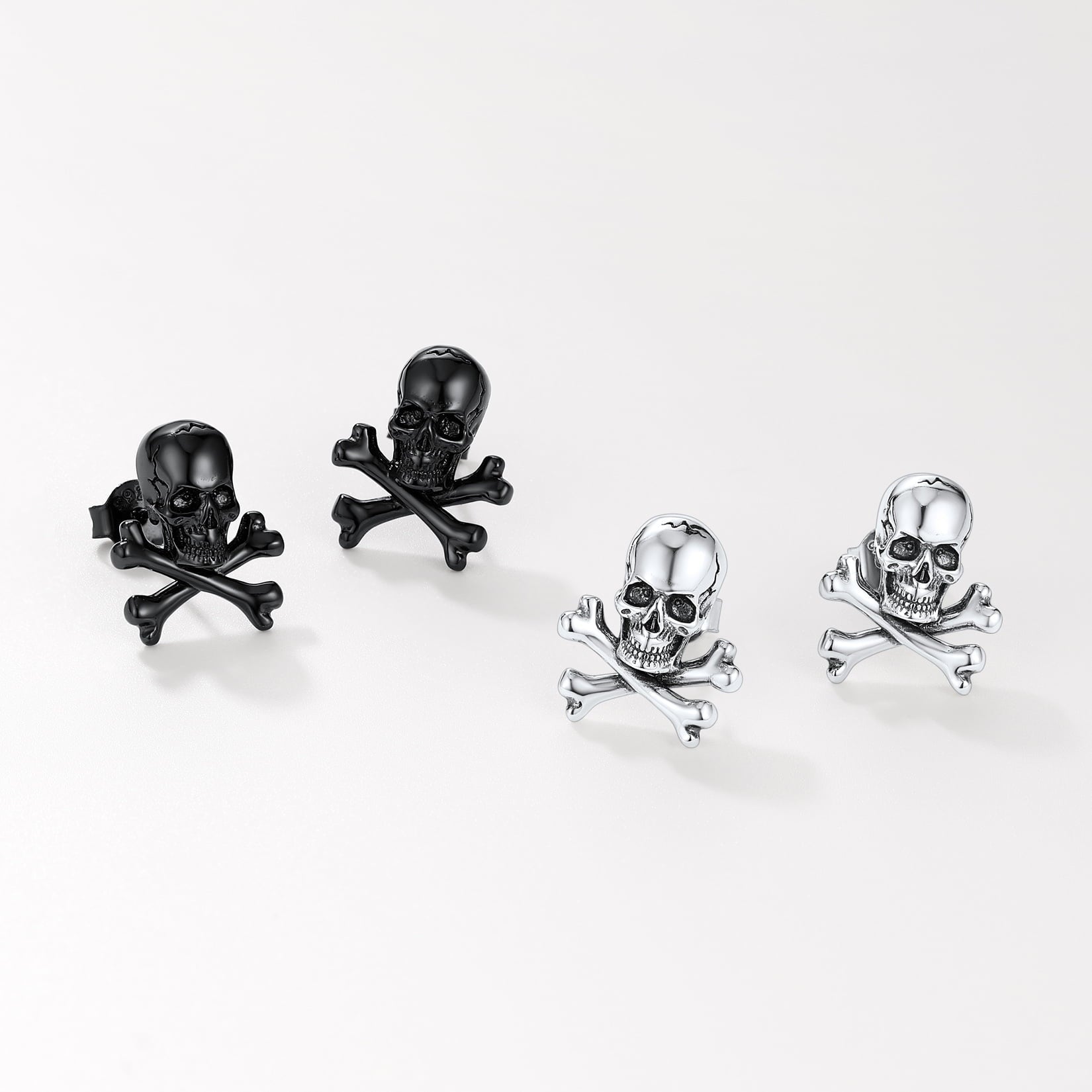 Punk Skull Crossbones Stud Earrings For Men