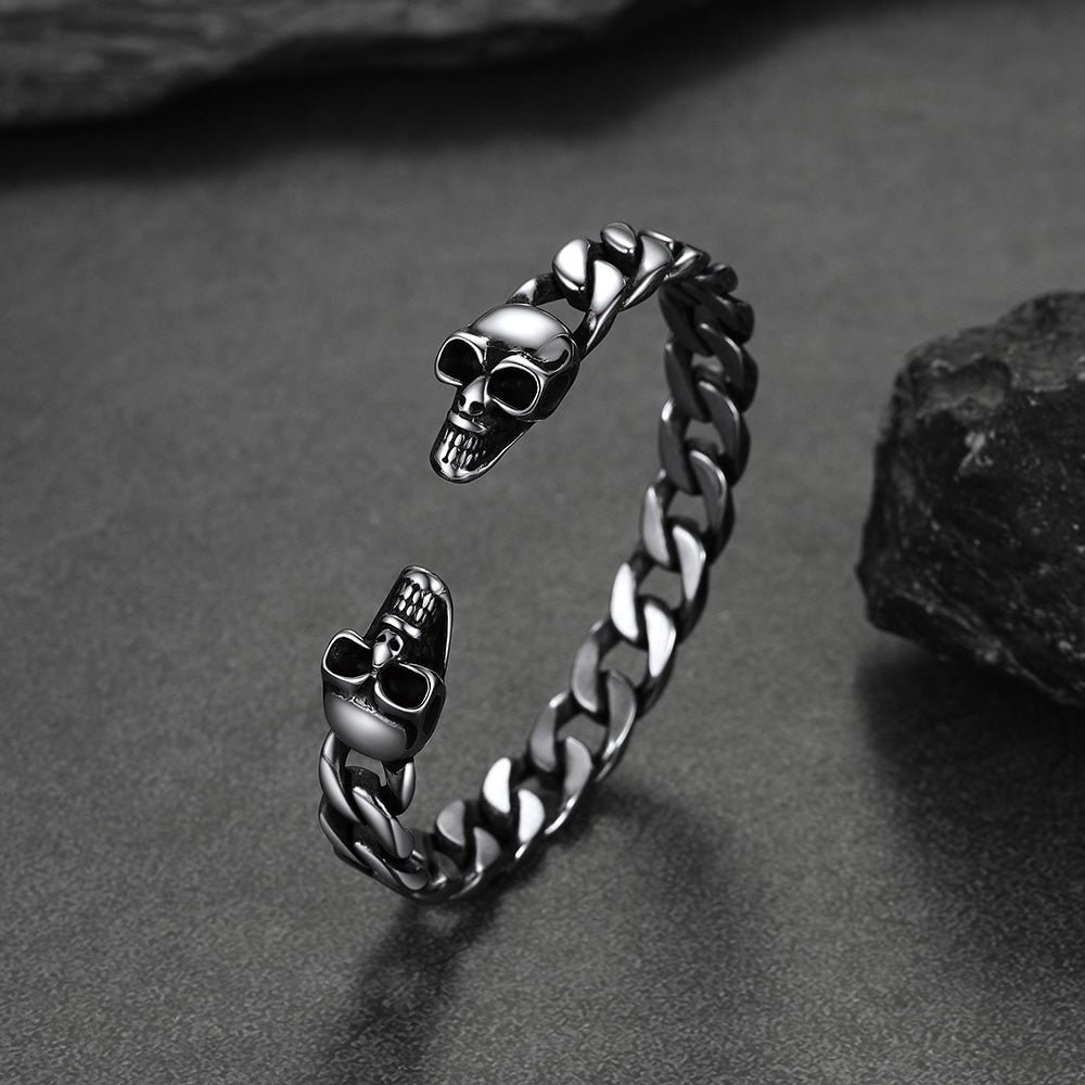 Halloween Gothic Skull Skeleton Head Cuban Chain Bracelet Cuff for Men