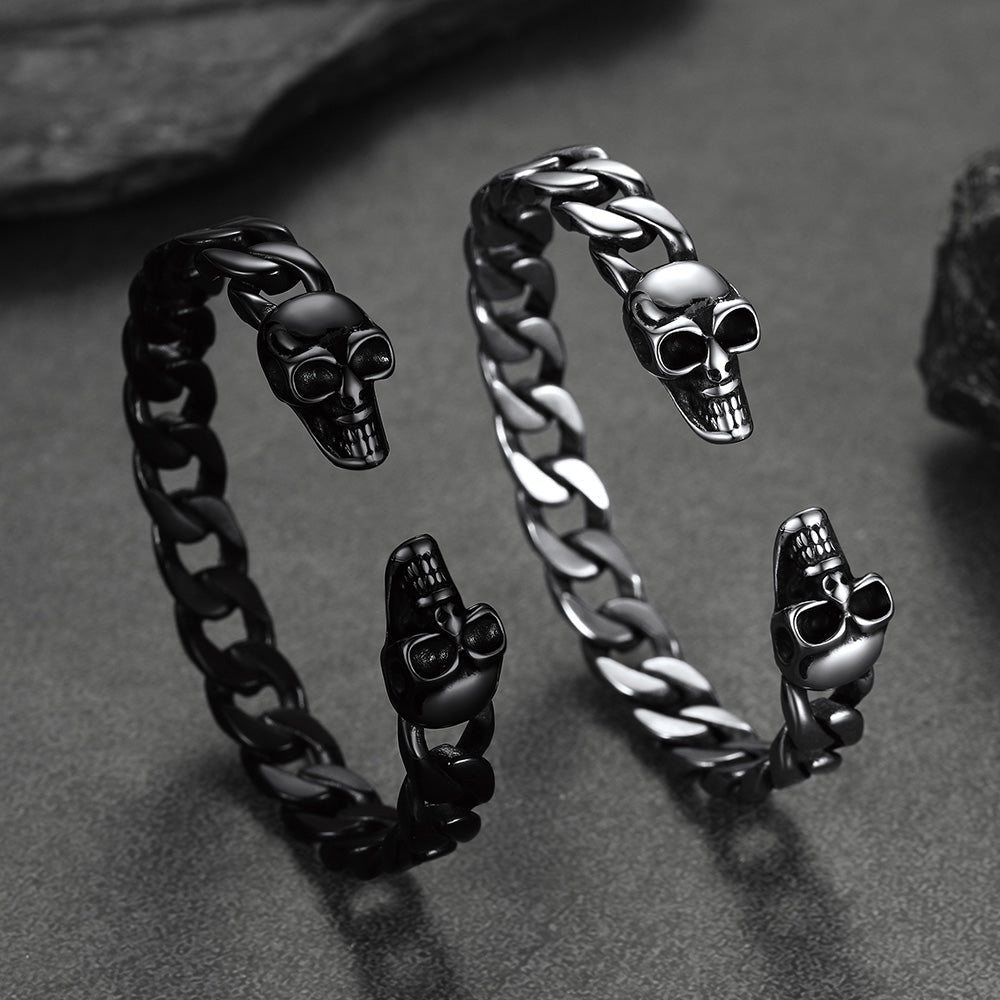 Halloween Gothic Skull Skeleton Head Cuban Chain Bracelet Cuff for Men