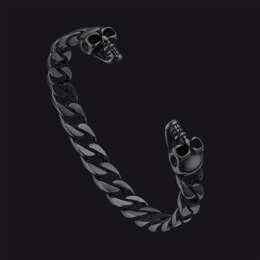 Halloween Gothic Skull Skeleton Head Cuban Chain Bracelet Cuff for Men