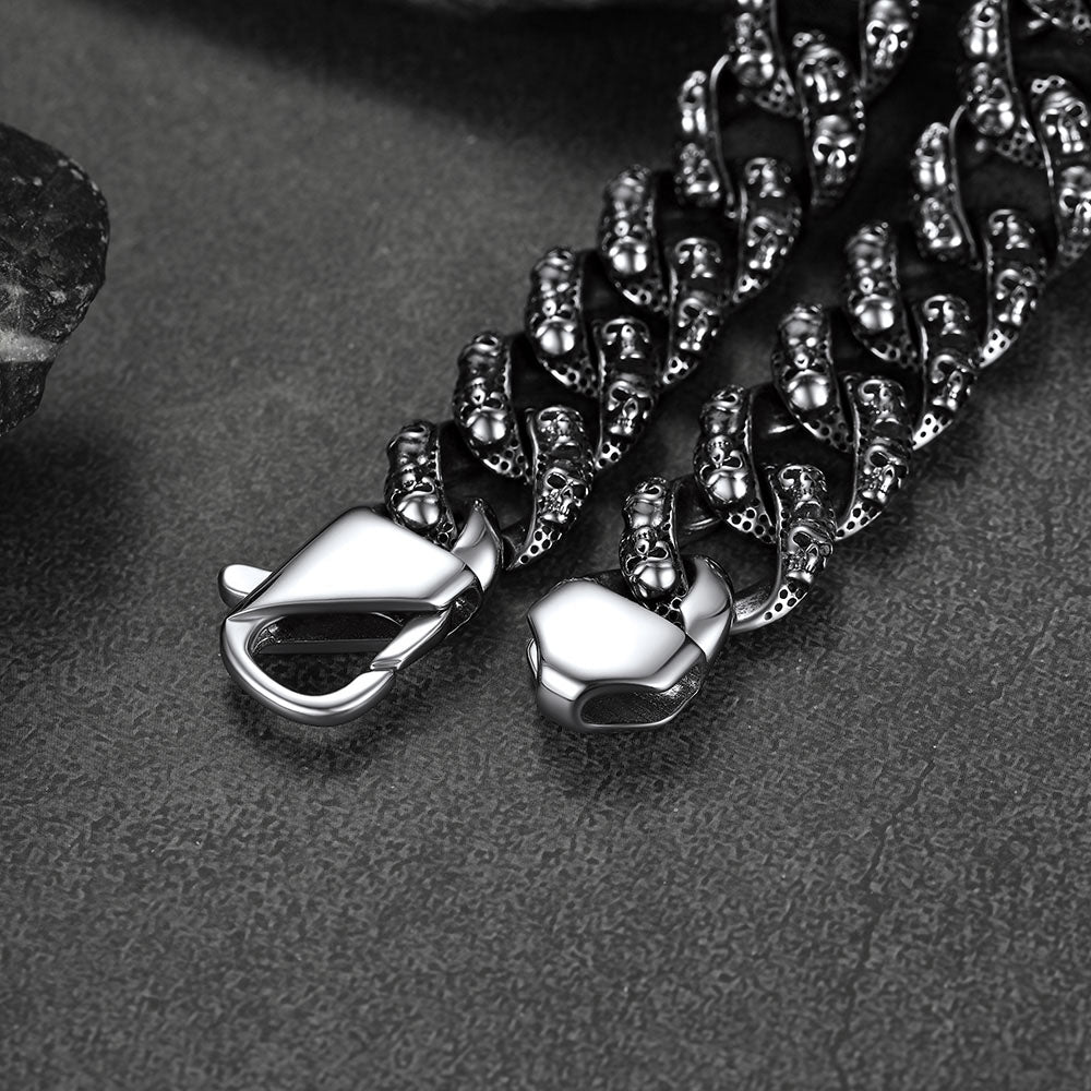 Chunky Heavy Skull Cuban Link Chain Bracelet for Men, 16MM Width