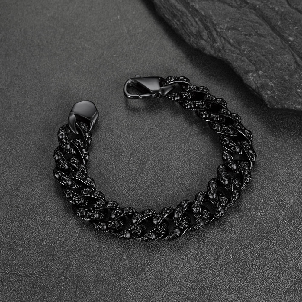 Chunky Heavy Skull Cuban Link Chain Bracelet for Men, 16MM Width
