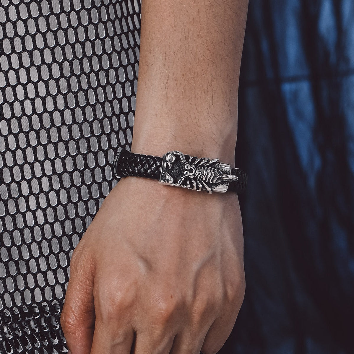 Punk Scorpion Black Braided Leather Bracelet Bangle Gift for Men Son Grandson