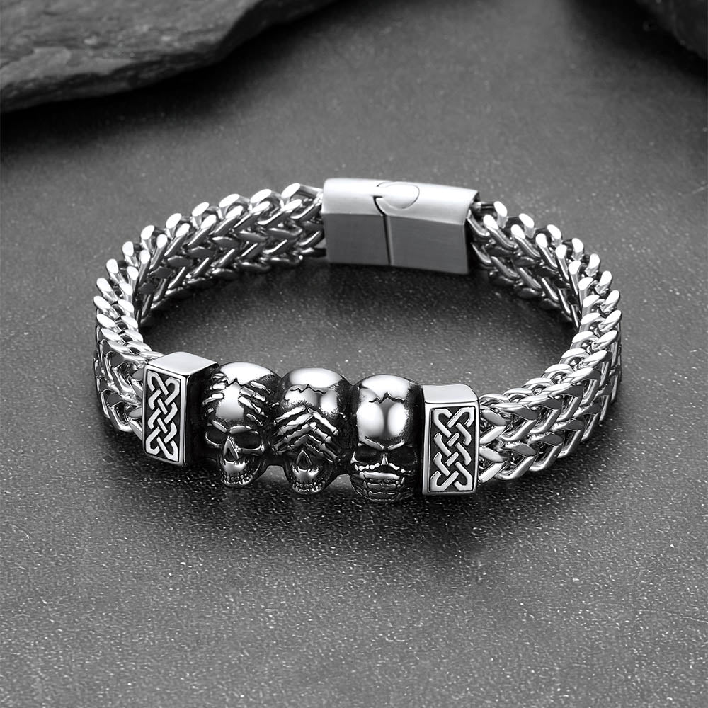 Halloween Gothic Skull Chain Bracelet For Men with Celtic Knot in Stainless Steel