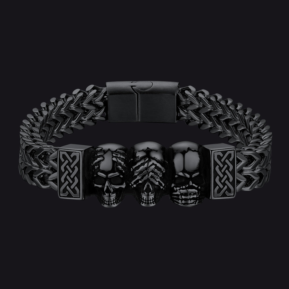 Halloween Gothic Skull Chain Bracelet For Men with Celtic Knot in Stainless Steel