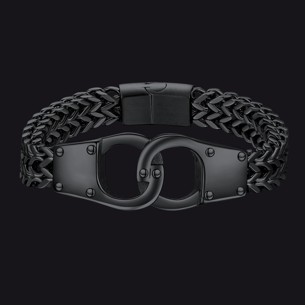 Handcuffs Chain Bracelet For Men with Celtic Knot in Stainless Steel