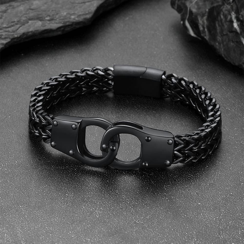 Handcuffs Chain Bracelet For Men with Celtic Knot in Stainless Steel
