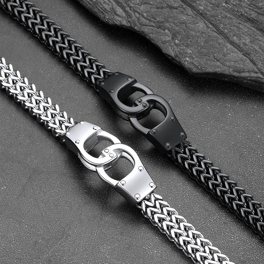 Handcuffs Chain Bracelet For Men with Celtic Knot in Stainless Steel