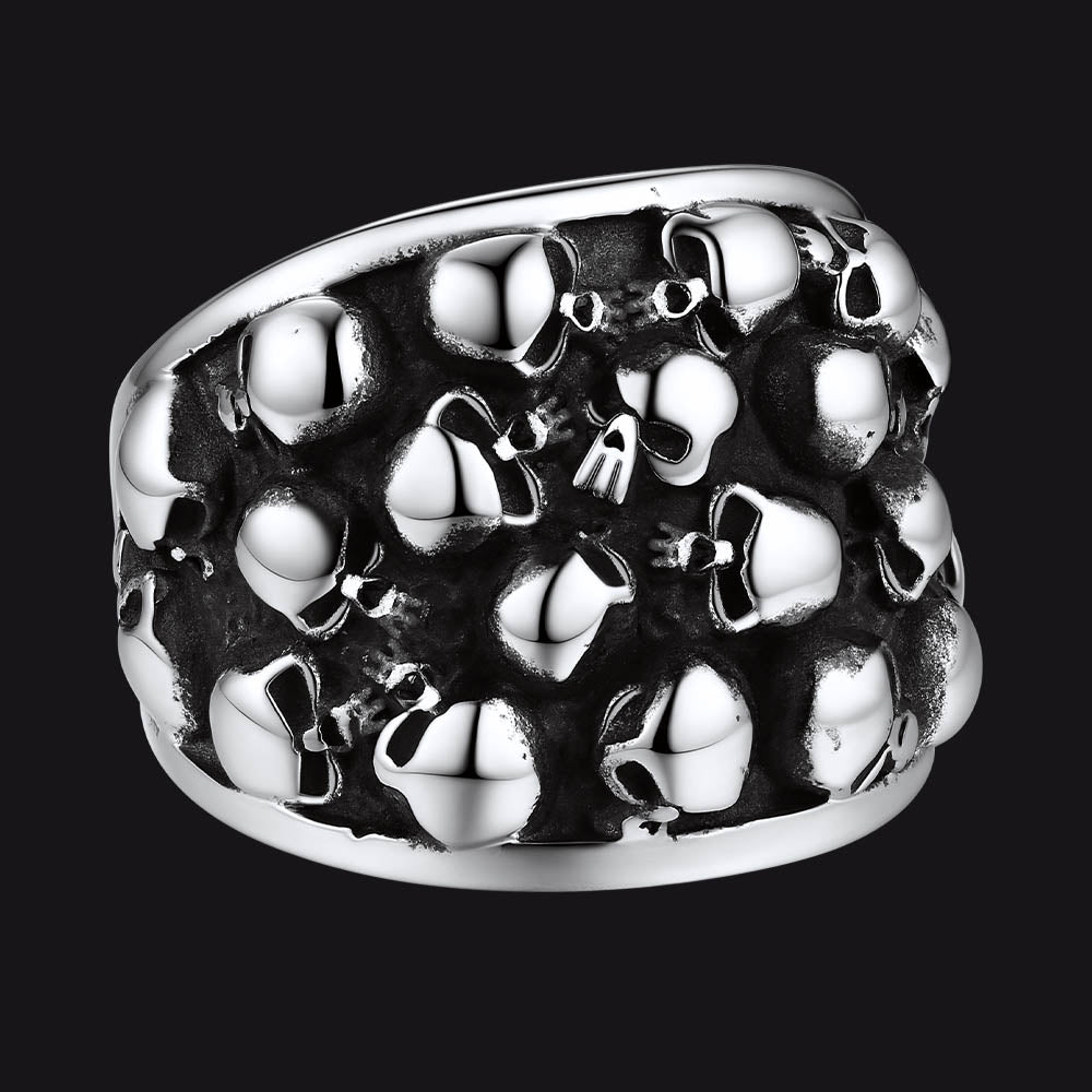 Gothic Skeleton Multi Skull Stainless Steel Band Ring For Men
