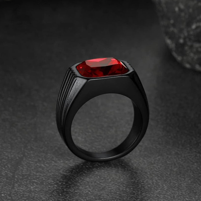 Stainless Steel Striped Stone Ring for Men, Size 7-14