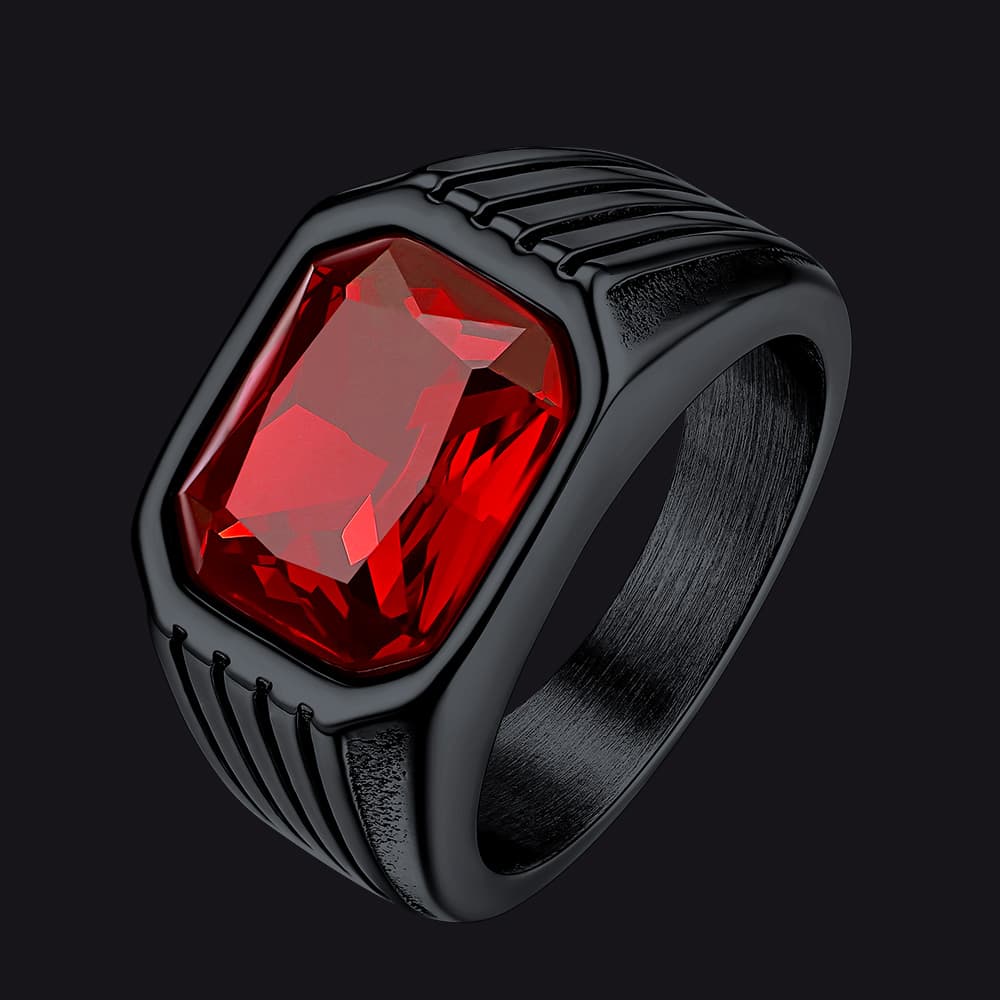 Stainless Steel Striped Stone Ring for Men, Size 7-14
