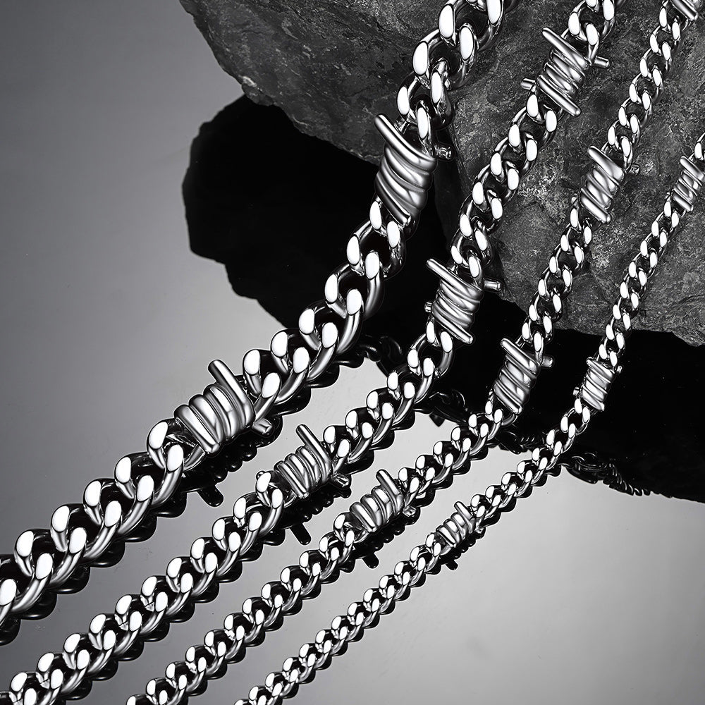 Barbed Wire Cuban Link Chain Choker Necklace for Men Women