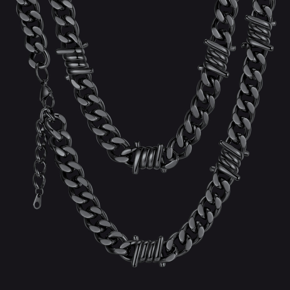Barbed Wire Cuban Link Chain Choker Necklace for Men Women