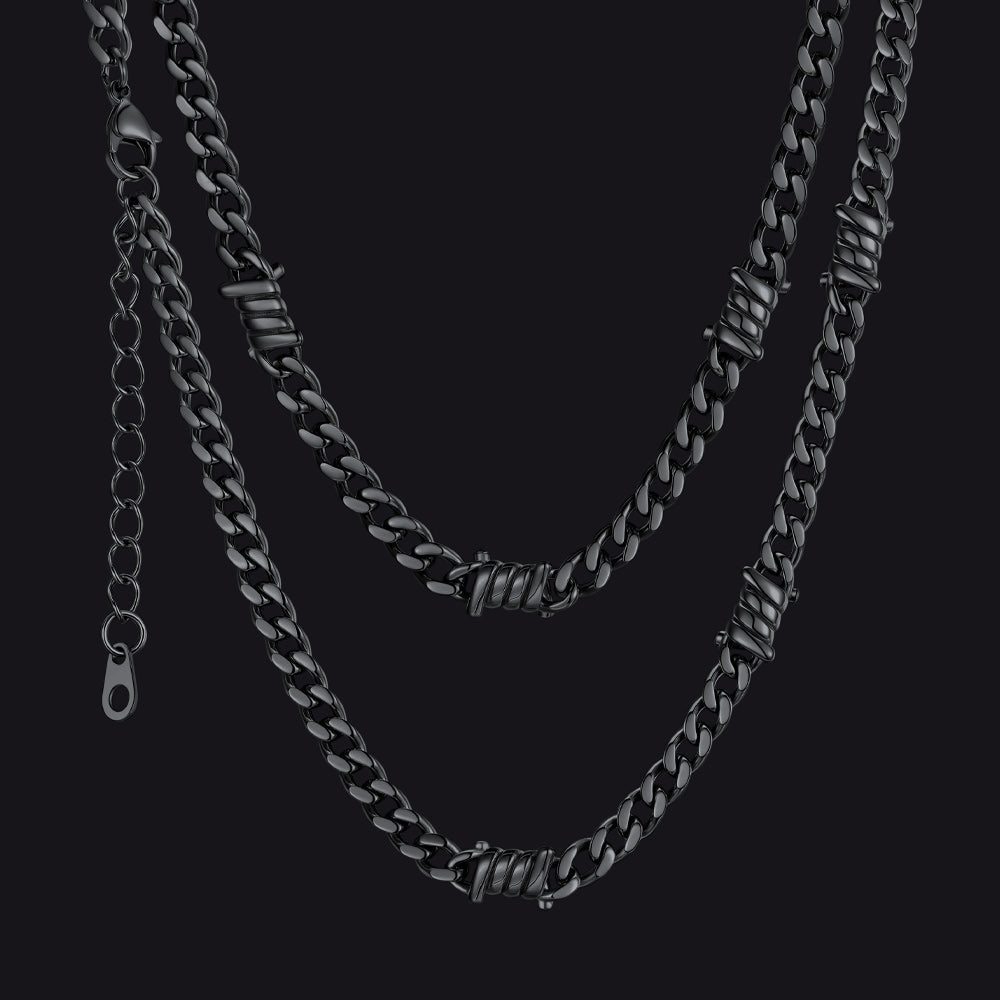 Barbed Wire Cuban Link Chain Choker Necklace for Men Women