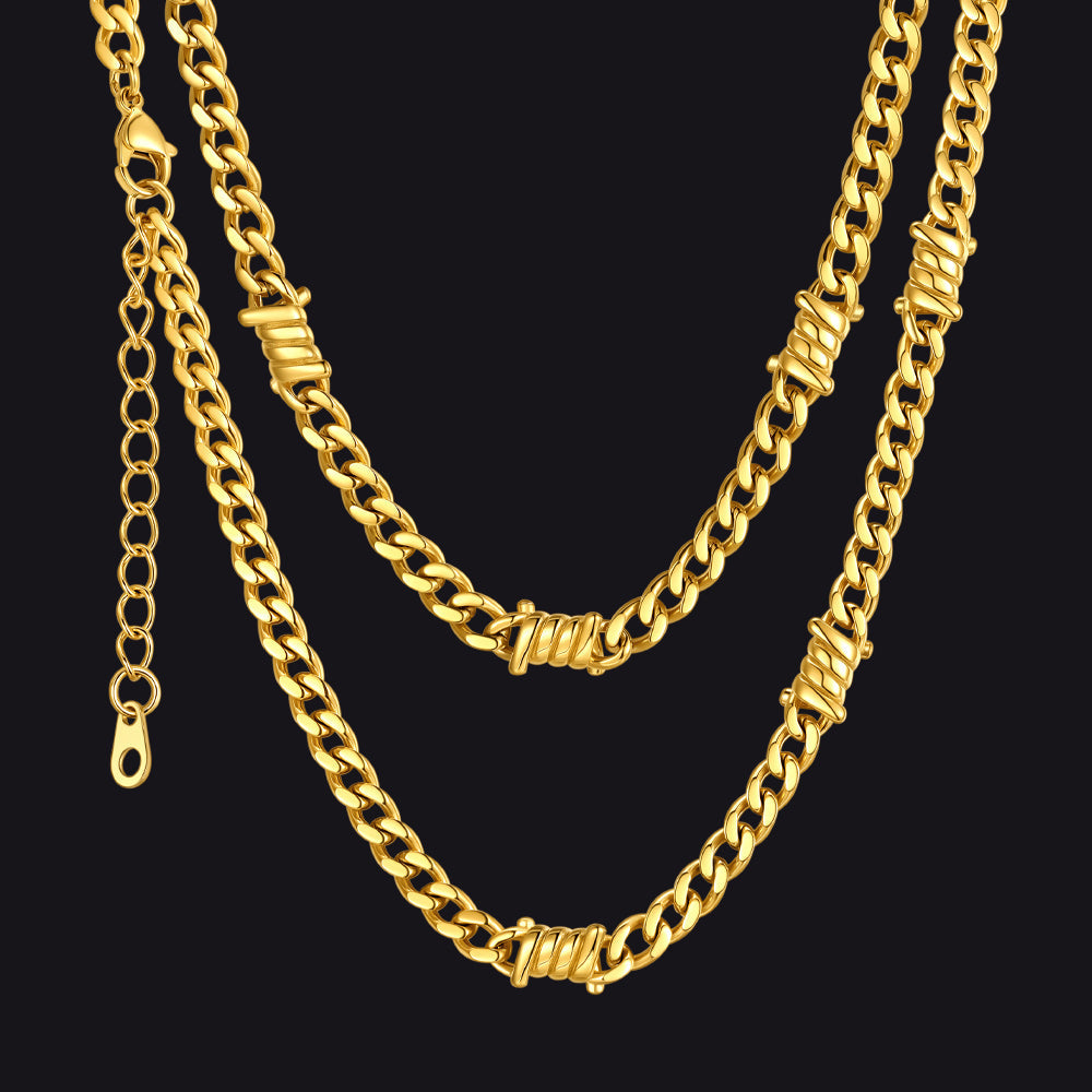 Barbed Wire Cuban Link Chain Choker Necklace for Men Women