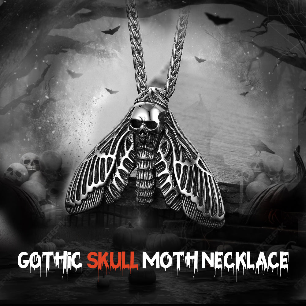 Cool Gothic Skull Moth Pendant Stainless Steel Necklace for Men Boys