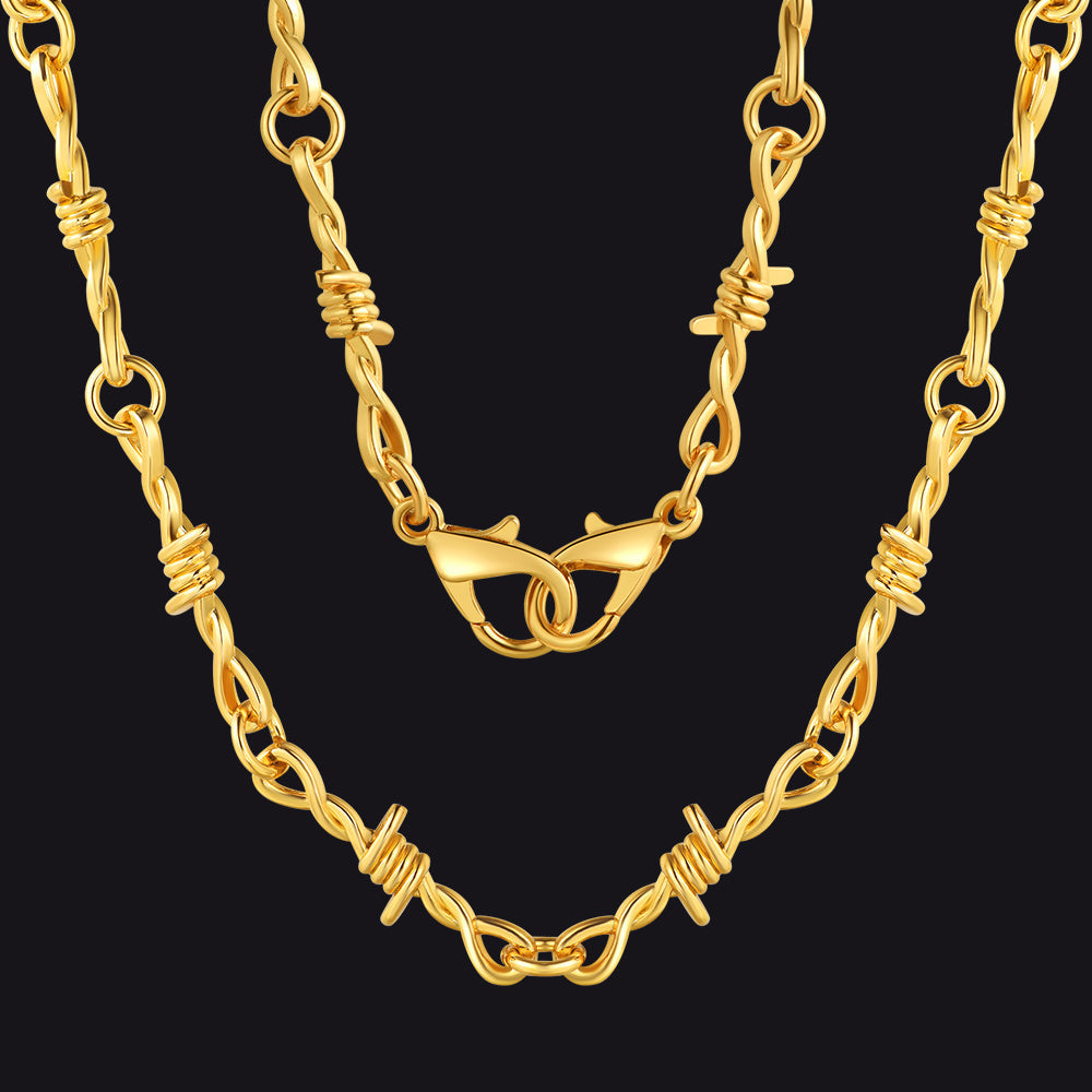 Gothic Thorn Barb Wire Chain Link Necklace Birthday Gift for Men